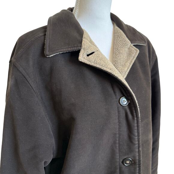 Eddie Bauer Jacket Coat Womens Cotton Large Brown Barn Shacket Polartec Lined - Picture 4 of 9